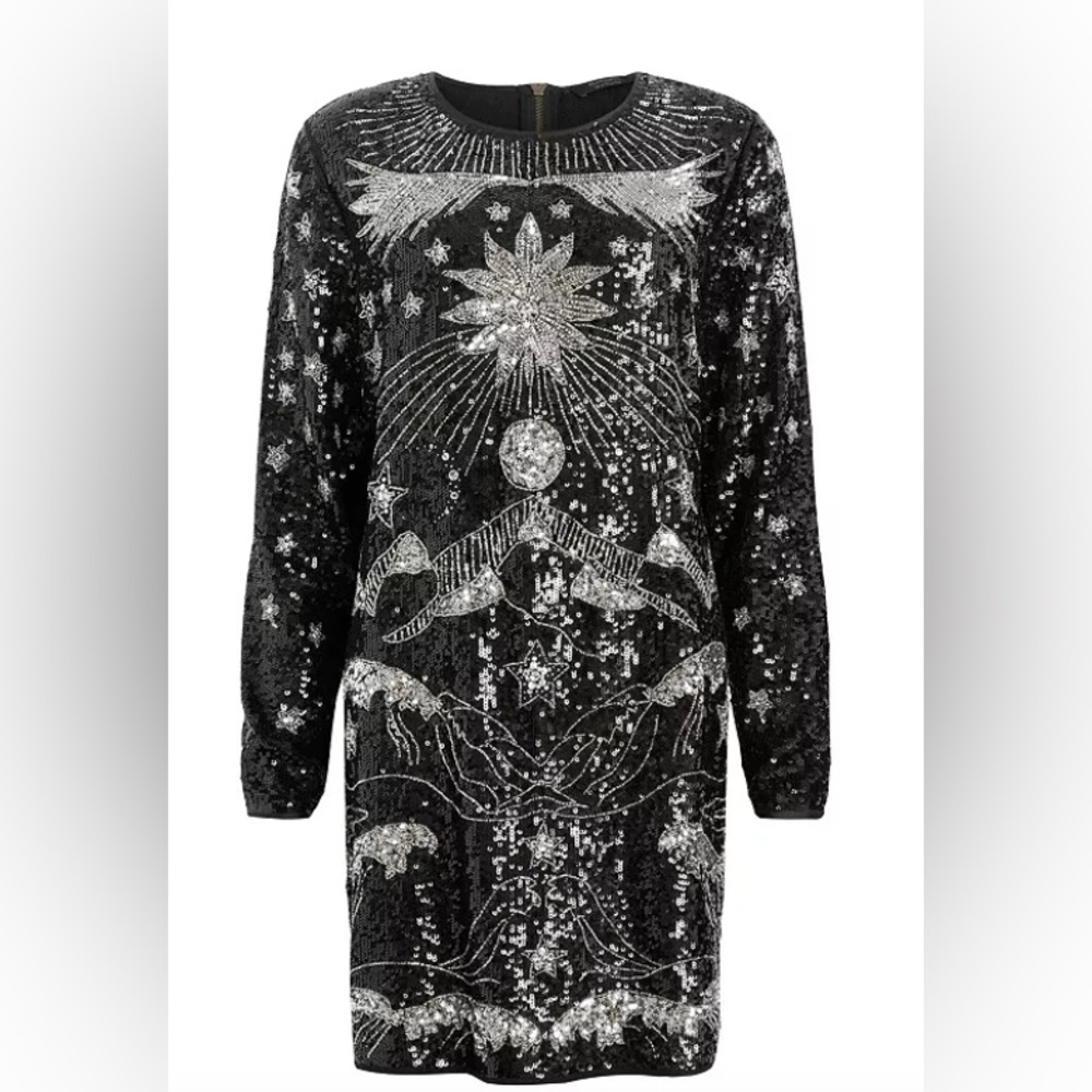 All Saints Noushka black and silver sequins mini dress size 6 - Picture 2 of 11